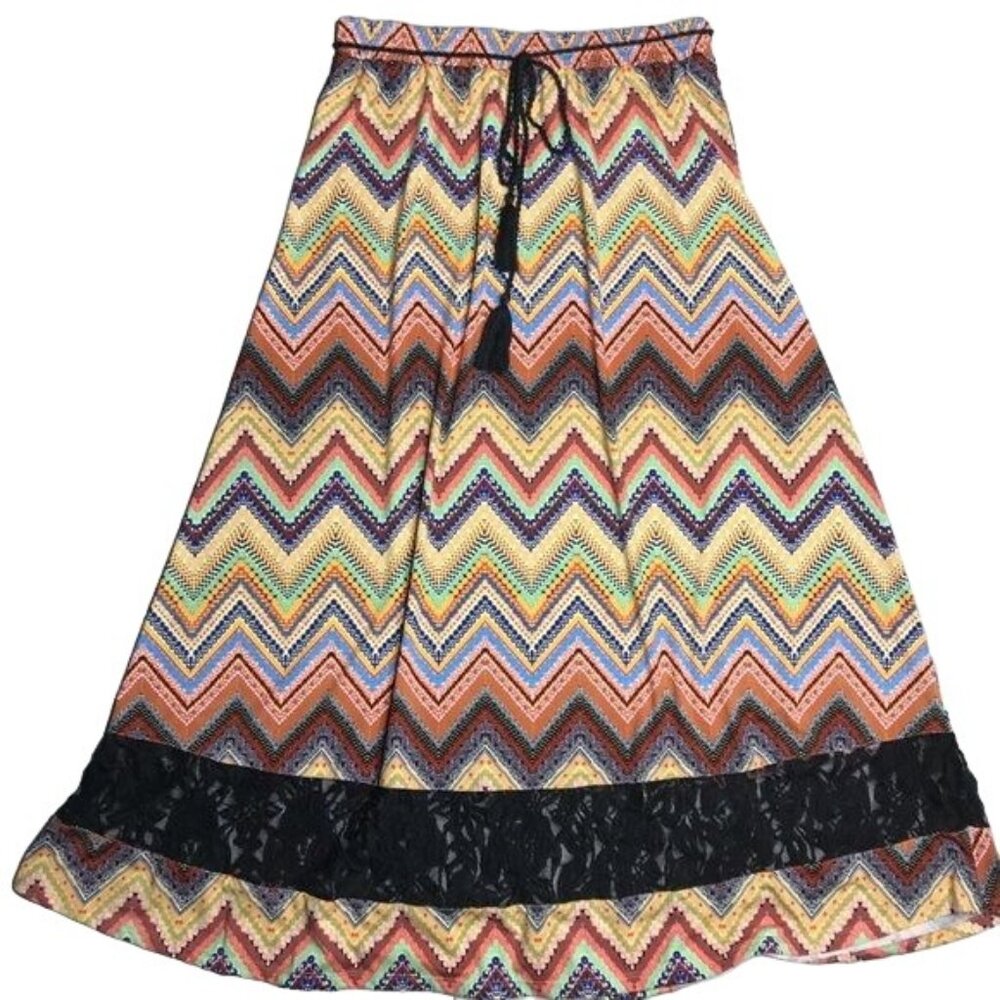 Robert Louis L chevron print lace trim skirt
